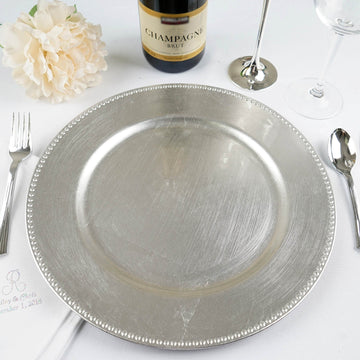 Add Elegance to Your Table with Beaded Silver Acrylic Charger Plates