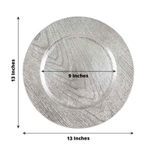 6 Pack | 13inch Silver Embossed Wood Grain Round Acrylic Charger Plates