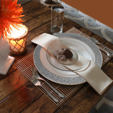 Create a Glamorous Table Setting with Silver Glitter Acrylic Charger Plates