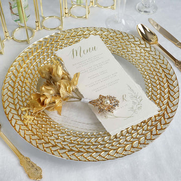 Add Elegance to Your Tablescapes with Luxurious Silver/Gold Braided Rim Glass Charger Plates