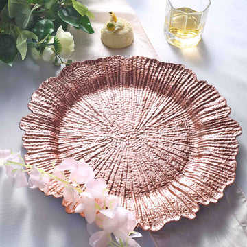 Elevate Your Table with Rose Gold Round Reef Charger Plates