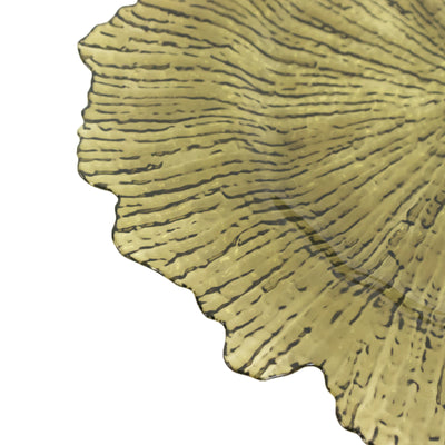 Gold textured decorative plate with intricate detailing.