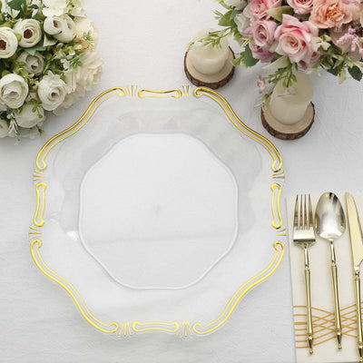 Elegant clear plate with gold trim, perfect for formal dining.