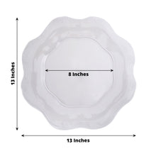 Acrylic charger plates - a white hexagon-shaped baroque style plate with measurements of 13 inches and 8 inches