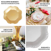 6 Pack | 13inch Clear / Gold Baroque Scalloped Acrylic Charger Plates, Hexagon Charger Plates
