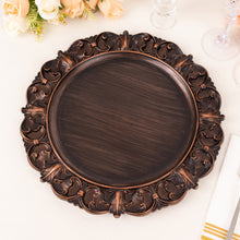 6 Pack Dark Brown Aristocrat Style Acrylic Charger Plates Ornate Embossed Rim, 13inch Round Retro 
