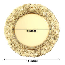 Acrylic Charger Plates - Gold Hard Plastic Round Charger Plates with Baroque Design Rim - 9" and 14"