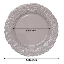 Acrylic Charger Plates - Hard Plastic, Taupe, Round, Baroque Design Rim - 9 inches in diameter and 14 inches in length