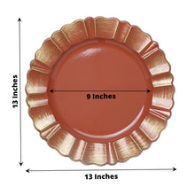 6 Pack Terracotta (Rust) Acrylic Plastic Charger Plates Gold Brushed Wavy Scalloped Rim