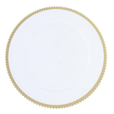 White decorative plate with a gold scalloped edge design.