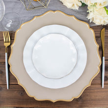 6 Pack | 13inch Taupe / Gold Scalloped Rim Acrylic Charger Plates, Round Plastic Charger Plates
