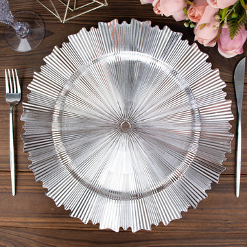 Elevate Your Event with Metallic Silver Sunray Acrylic Plastic Serving Plates