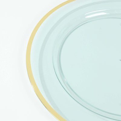 Mint green plate with gold rim on a white background