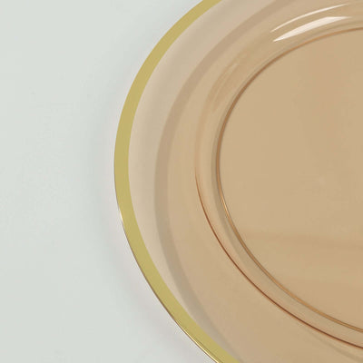 Elegant round plate with a gold rim on a light background.