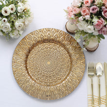 6 Pack | 13inch Gold Embossed Peacock Design Plastic Serving Plates, Round Disposable Charger Plates