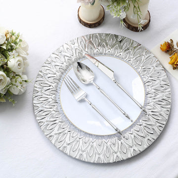 Elevate Your Event with Silver Embossed Peacock Design Plates