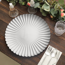 6 Pack | 13inch Silver Scalloped Shell Pattern Plastic Serving Plates, Disposable Charger Plates