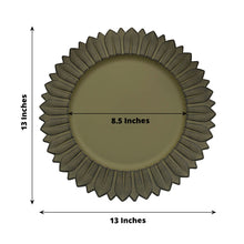 6 Pack | 13" Matte Olive Green Sunflower Plastic Dinner Charger Plates, Disposable Round Serving Trays