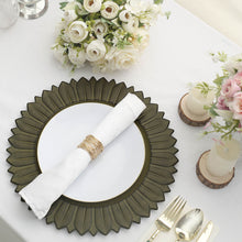6 Pack | 13inch Matte Olive Green Sunflower Plastic Dinner Charger Plates