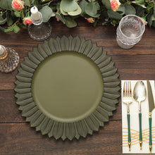 6 Pack | 13inch Matte Olive Green Sunflower Plastic Dinner Charger Plates