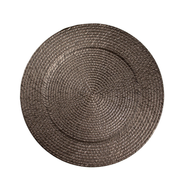 12-Pack Acrylic Charger Plates 13inch Round Natural Brown with Rattan-Like Design
