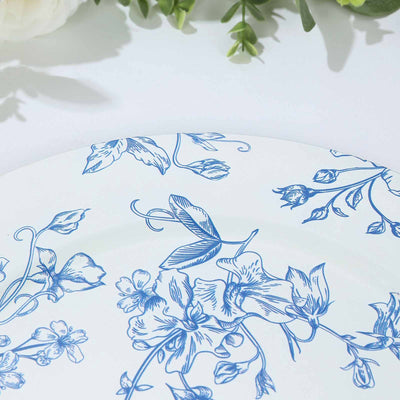 Blue floral patterned plate on a white background