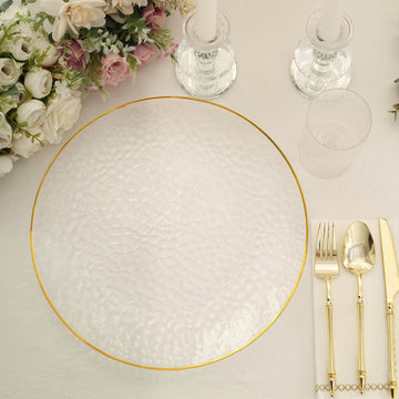 Transform Your Tabletop Decor with Clear/Gold Hammered Plastic Charger Plates