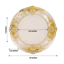 Acrylic Charger Plates - Clear | Gold - Round - Florentine Embossed Rim - 8.5 inches
