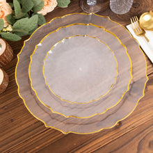 6 Pack Clear Sunflower Plastic Dinner Charger Plates with Gold Scalloped Rim