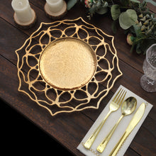 13inch Gold Floral Cutout Acrylic Charger Plates, Hollow Flower Decorative Plastic Serving Plates