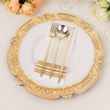 Create a Luxurious Dining Experience with Gold Floral Embossed Acrylic Charger Plates