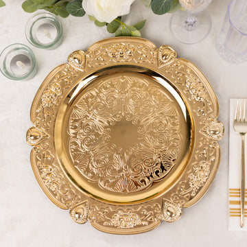 Elevate Your Table Settings with Gold Floral Embossed Acrylic Charger Plates