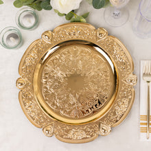 6 Pack Gold Floral Embossed Acrylic Charger Plate With Scalloped Rim 13inch Round Plastic Decorative