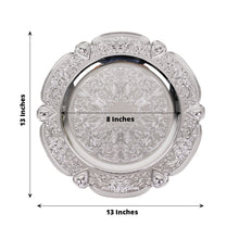 6 Pack Silver Floral Embossed Acrylic Charger Plates With Scalloped Rim, 13" Round