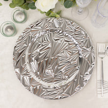 6 Pack Metallic Silver Rock Cut Acrylic Charger Plates, 13inch Round Plastic Dinner Serving Plates