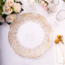 6 Pack Clear Plastic Charger Plates With Gold Reef Rim, 12inch Round Scalloped Serving Plate