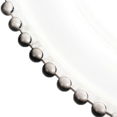 Decorative silver beaded edge plate on a white background