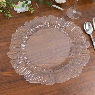 10 Pack Economy Plastic Charger Plates – 13" Clear Reef Rim Design Chargers for Weddings & Parties