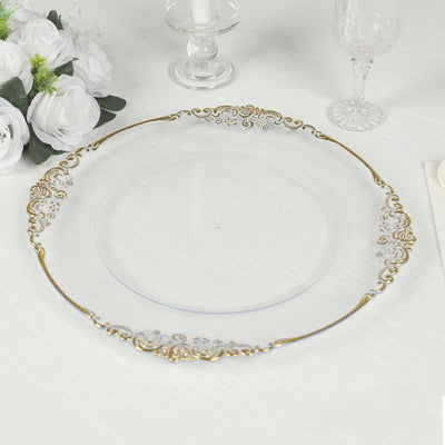 Elegant clear charger plate with gold floral design