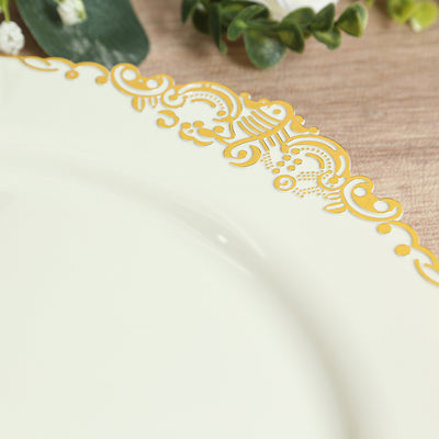 Elegant white plate with gold ornate edge design.