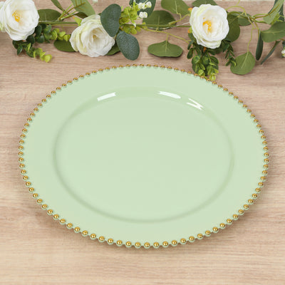 Mint green decorative plate with gold beaded edge