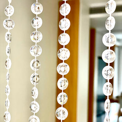 Crystal bead curtain strands for home decor elegance.