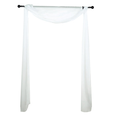 White sheer fabric drapery on a curtain rod, elegant and airy appearance.