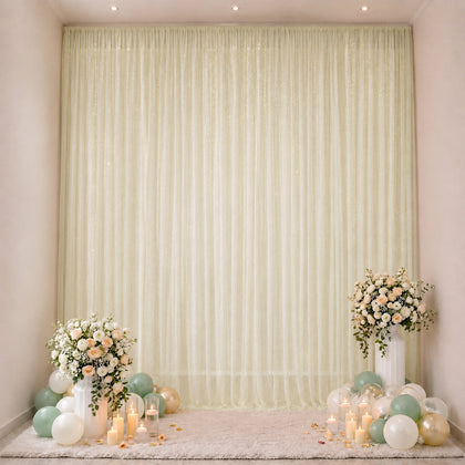 Sheer Wedding Arch Drape 10ft × 14ft Beige – Backdrop Curtain Panel with Rod Pocket, Ceiling Drapery Fabric