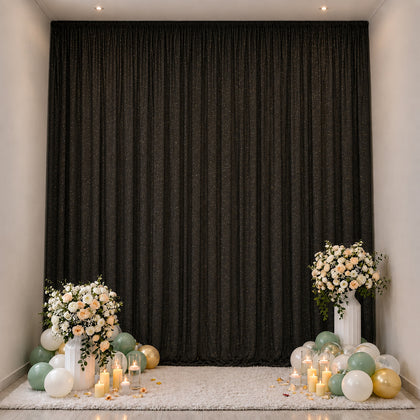 Sheer Wedding Arch Drape 10ft × 14ft Black – Backdrop Curtain Panel with Rod Pocket, Ceiling Drapery Fabric