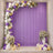 Purple, white and gold balloon arch with floral backdrop for elegant party decor