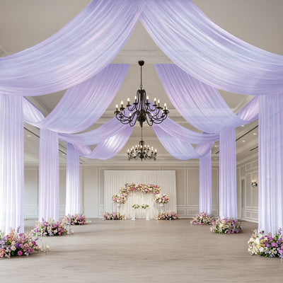 Sheer Wedding Arch Drape – 5ftx32ft Lavender Lilac Sheer Curtain Backdrop, Ceiling Drapery Panel