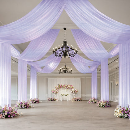 Sheer Wedding Arch Drape – 5ftx32ft Lavender Lilac Sheer Curtain Backdrop, Ceiling Drapery Panel