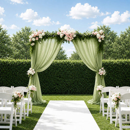 Sheer Wedding Arch Drape 5ft × 10ft Dusty Sage Green – Backdrop Curtain Panel with Rod Pocket
