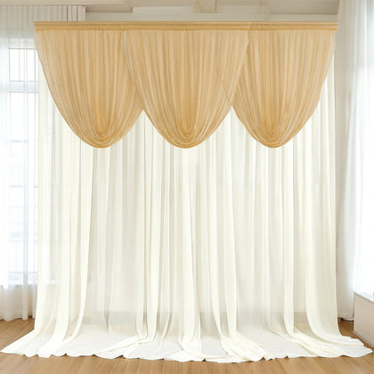 Sheer Chiffon Backdrop Valance Drapes – 4ft x 4ft Champagne Curved Swag Topper Panel